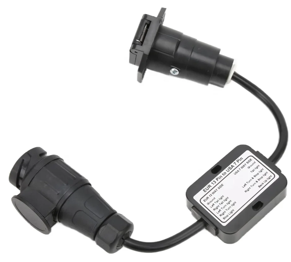 European 13-Pin to American 7-Way Trailer Light Converter Round Plug