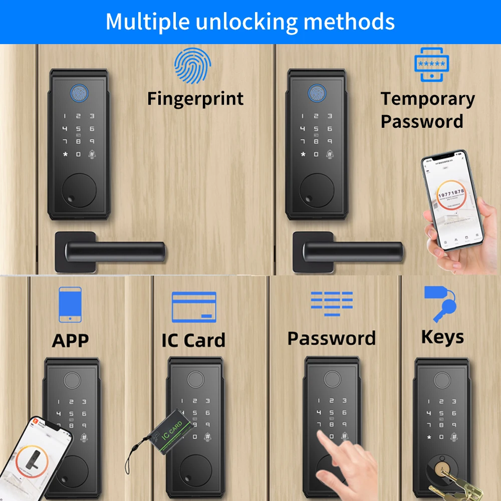 WiFi Smart Door Lock Fingerprint Electronic Deadbolt Keypad Tuya App Mobile Unlock and Monitor Keyless Entry Auto Dead Bolt Lock