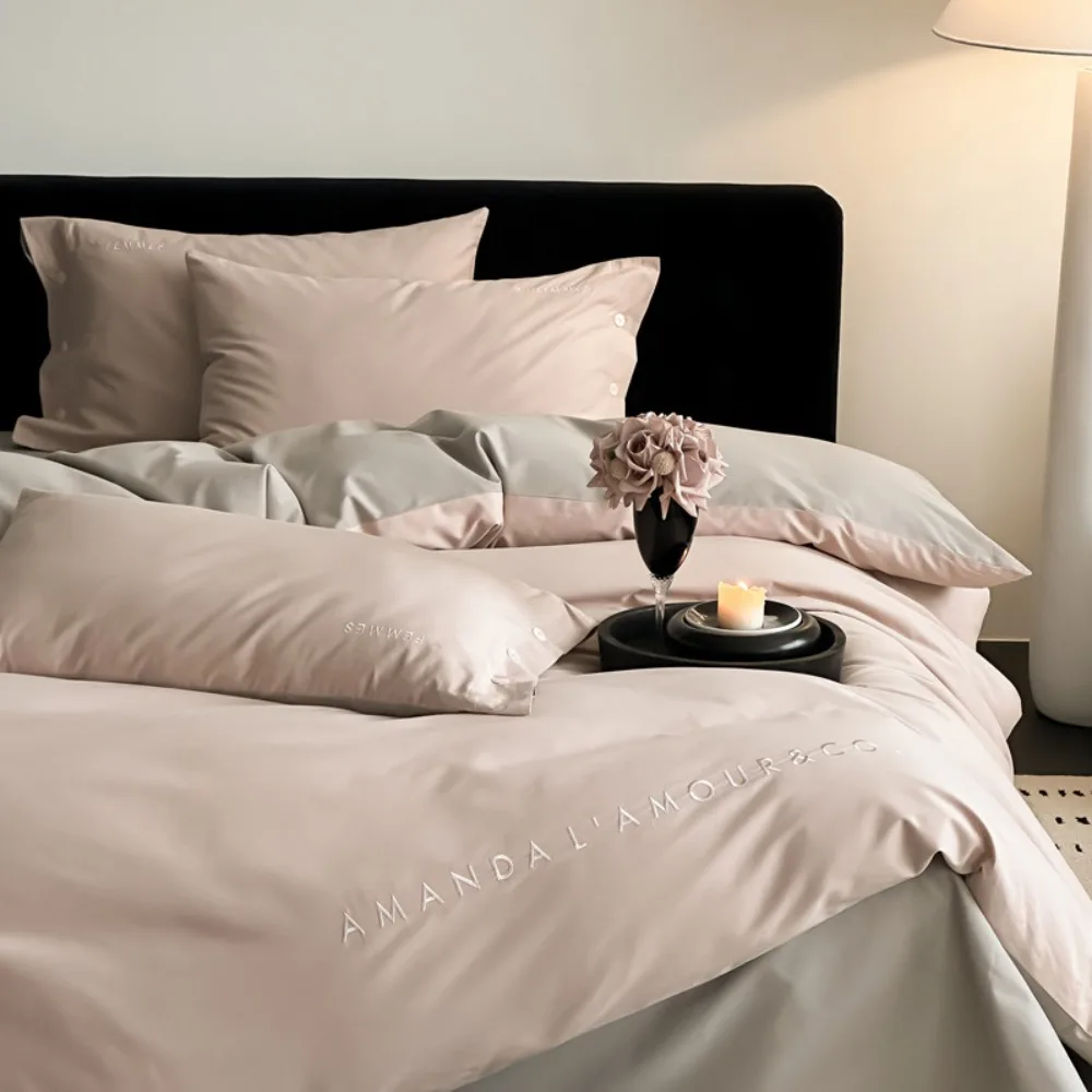 3/4pcs High-end Class A 100S Long-staple Pure Cotton Polished Bedding Set Solid Color Flat/Fitted Sheet Quilt Cover Pillowcases