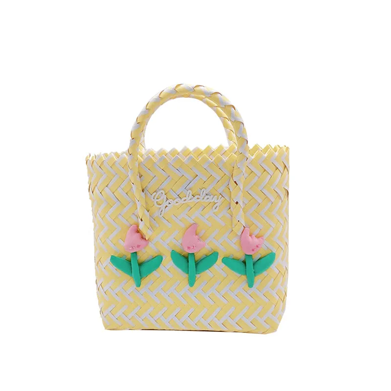 LOERSS Knitted Yellow Flower Handbag Casual Women Nylon Bucket Bags Embroidery Large Capacity Top-Handle Bag 2023 New Design image 5