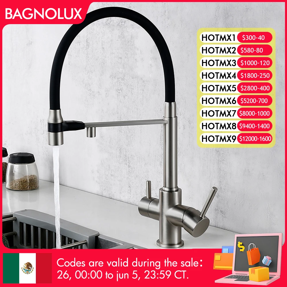 

Brushed Nickel Kitchen Faucet Pull Out Double Handle Kitchen Tap Matte Chrome Kitchen Mixer Brass Single Hole 3 Ways Sink Tap