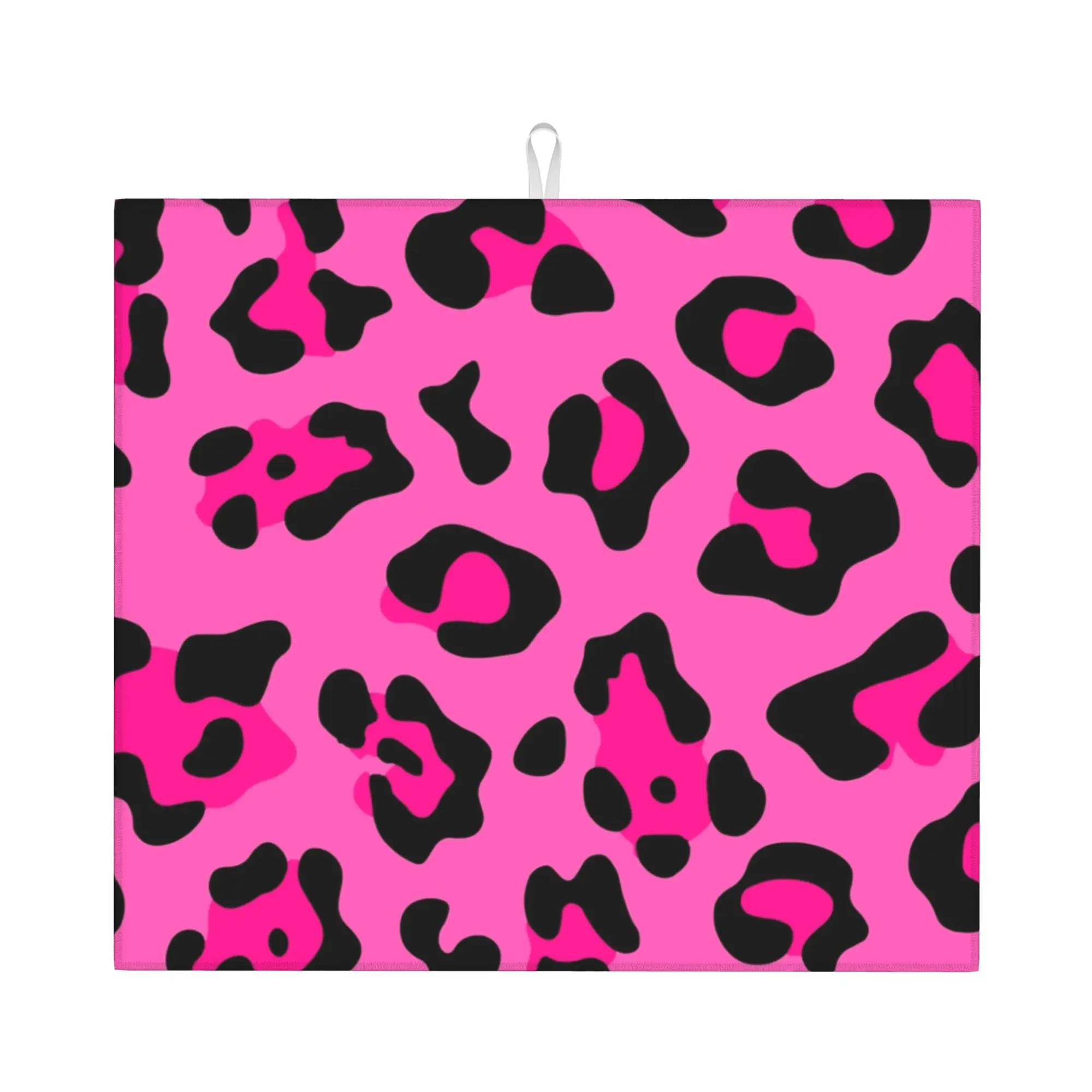 Hot Pink Leopard Animal Cheetah Pattern Non Slip Kitchen Counter Protector Mat Barware Tableware Reusable Drying Mat For Kitchen