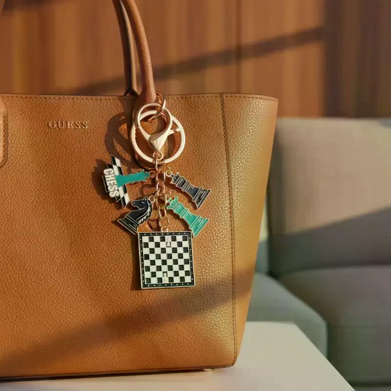 Chess Keychain Intellectual Chess Piece Knight Queen Chessboard Enamel Alloy Bag Charms Key Ring For Board Game Fan Gift
