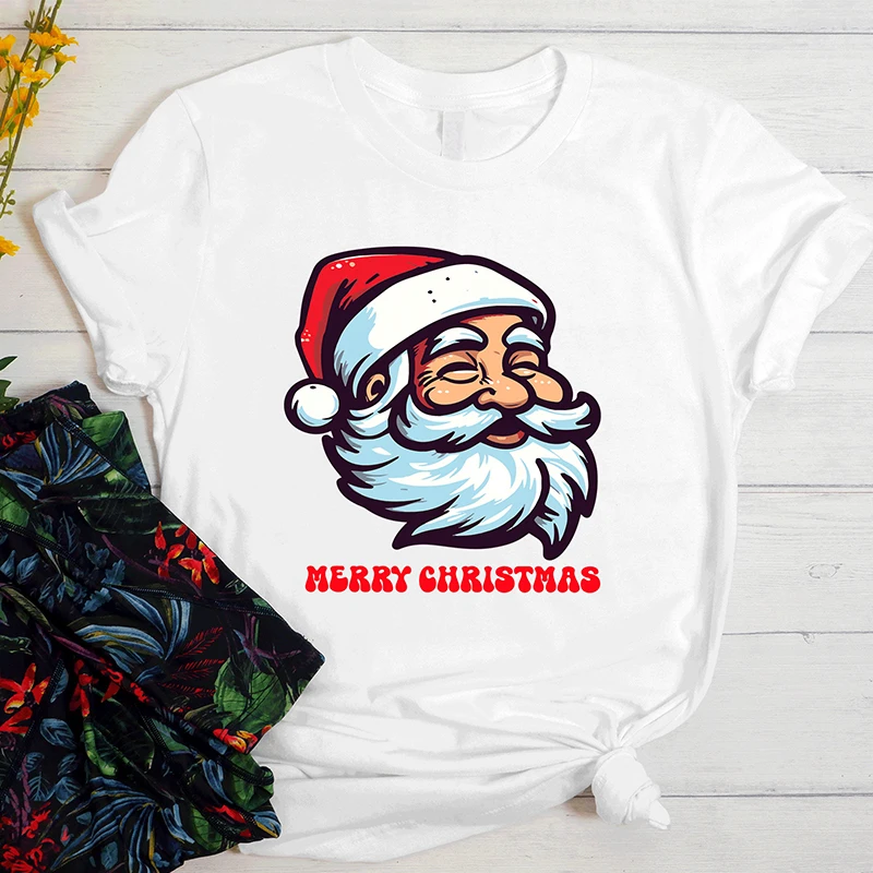 Camisetas divertidas Y2k para mujer, Camiseta estampada de algodón con cuello redondo, camiseta de Feliz Navidad para vacaciones, moda Kawaii, Tops para mujer