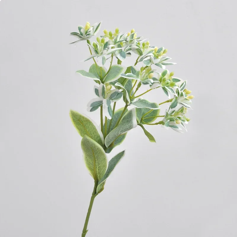 

10Pc/lot Faux 5forks Green Leaf Plant Garden Home Decoration Fake Plants Wedding Party Table Flower Arrangement White Edge Leaf