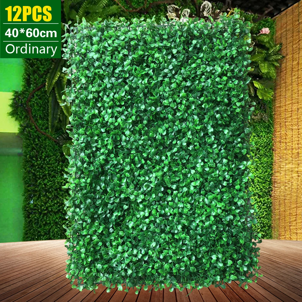 12PCS Wall Hedge Mat Artificial Greenery Background Indoor & Outdoor Decor Grass Fence Lawn Boxwood Wall Hedge 60x40cm