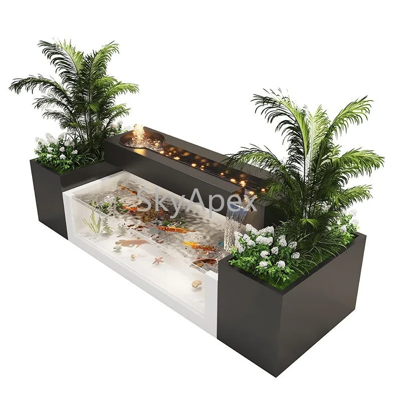 Stainless Steel Finished Courtyard Fish Pond - Circulation Flowing Water Ornament  For  Indoor Outdoor Villa Balcony Landscaping