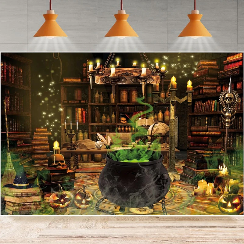 Halloween Magic Photography Backdrop Witch's Kitchen Themed Spooky Retro Party Background Home Party Decor Poster Banner