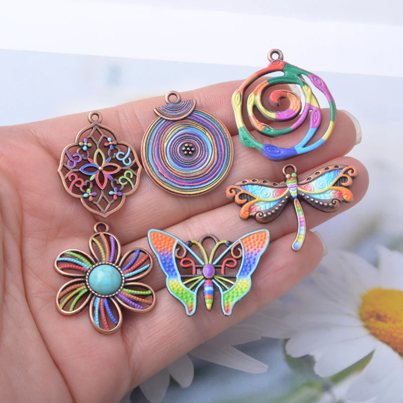 12 Stück/Set Ethno Frühling-Sommer-Stil Libellen-Schmetterling bemalte Anhänger Schmuckherstellung Geometrischer Boho-Anhänger DIY Damenohrringe – Detail 6