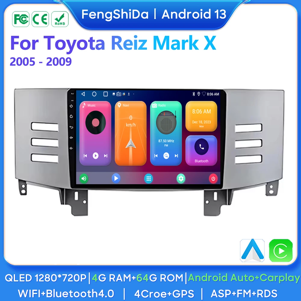 

Android Auto For Toyota Reiz Mark X 2005 - 2009 Car Radio Video Player Multimedia Navigation Auto WIFI Carplayer GPS No 2din DVD