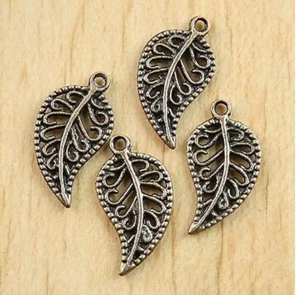 50pcs 19*10mm Bronze Tone Pave Leaf Charms Findings for Jewelry Making H0585