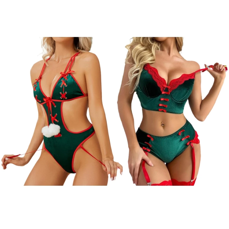 

Sexy Christmas One-Piece Underwear Set Xmas Cosplay Sexy Pajamas Clubwear Dress Bodysuit Xmas Costume Santa Elf Roleplay Uniform