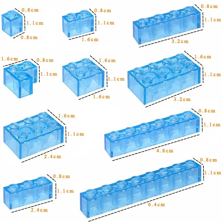 MOC Mattoni spessi Figure trasparenti Mattoni sfusi assemblare particelle Giocattoli educativi creativi per bambini Blocchi di costruzione fai-da-te