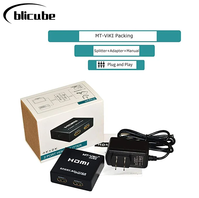 MT-VIKI Hdmi Splitter 1 In 2 Out, 4K 1X2 Hdmi Splitter Voor Dual Monitoren Dupliceren/Spiegel Alleen, ondersteunt 3D 4K @ 30Hz Voor PS4/Xbox