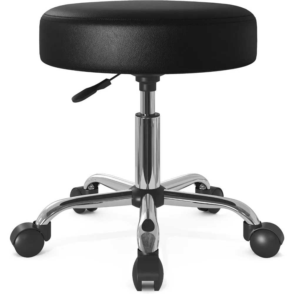 

Rolling Swivel Stool Adjustable Height PU Leather Cushioned Chair for Salon Spa Medical Tattoo Drafting Black Silver