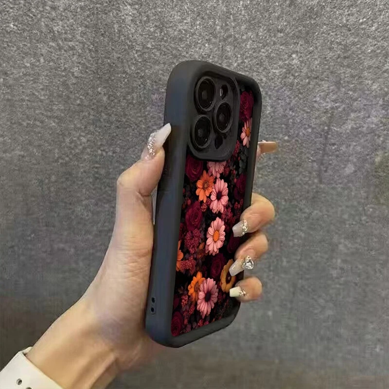 Etui na telefon Realme 14 Pro Plus 5G 14X 13 12 11 10 9 8i 8 C75 C65 C63 C55 C53, różowe, wzór chryzantemy i róży, pokrowiec z TPU