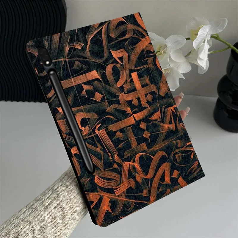 

Abstract Orange Ribbon Pattern Tablet Case For Samsung Galaxy Tab S7 S8 S9 S10 FE Lite Gift