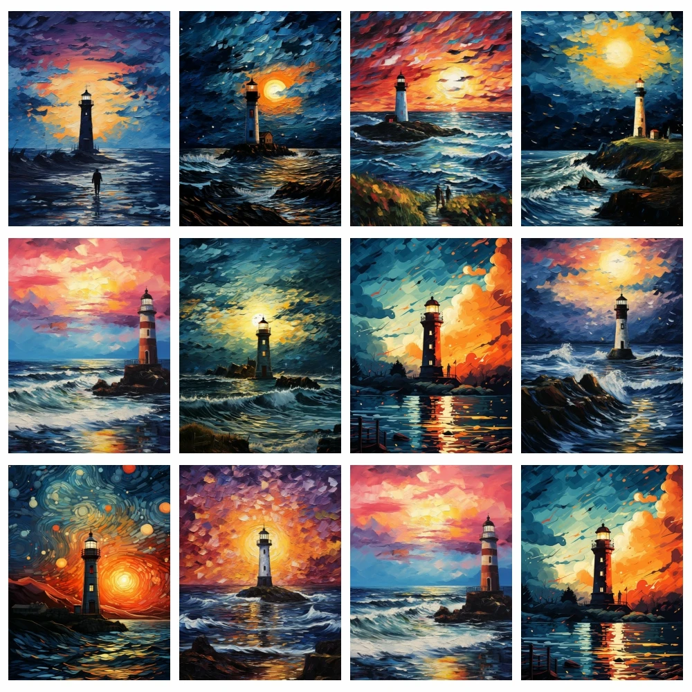 DIY Ölgemälde Leuchtturm abstrakte Diamant malerei mit See kreuz Stickerei Strass Mosaik Kunst Home