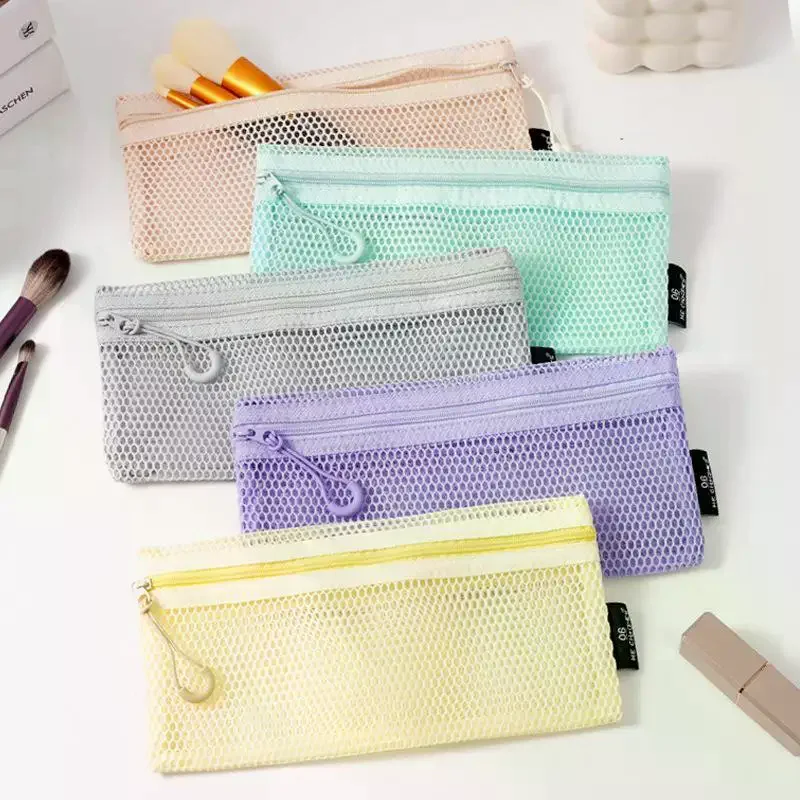 /TPz/Mesh Zipper Storage Pouch Visible Large Capacity For Stationery Cosmetics Cables Travel Breathable