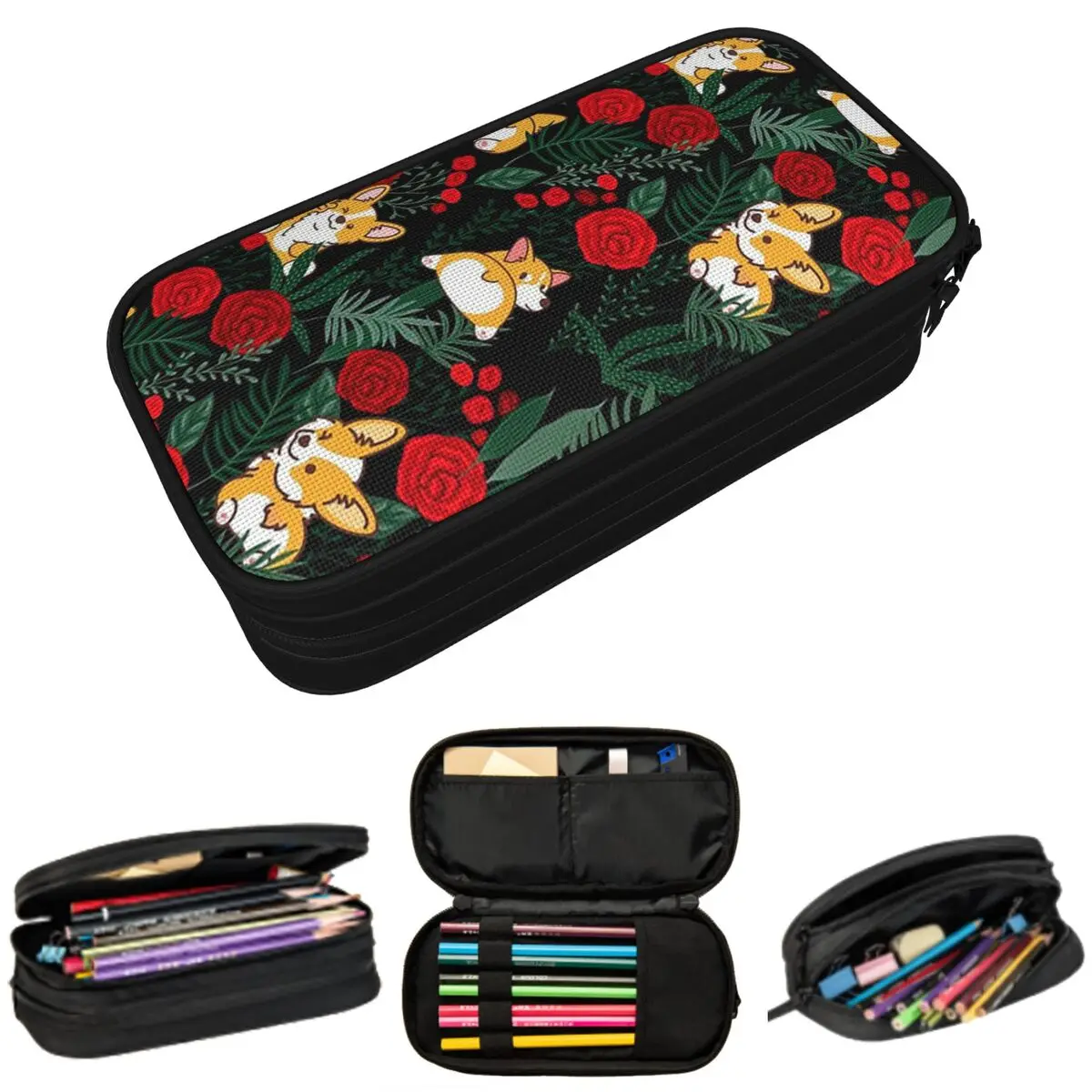 

Corgi Dog In Garden Pencil Case for Students Gifts Pen Box Pencil Bag Stationery Supplies Pen Holder Bag