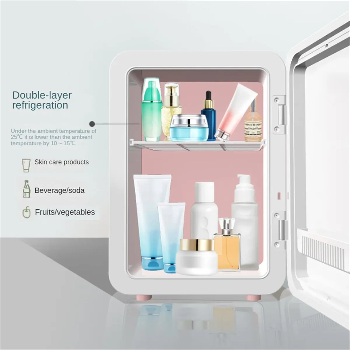 N95R 6L Makeup Fridge with LED Light Mirror Mini Fridge for Bedroom Car Small Refrigerator for Cosmetics, Skin Care US Plug-A