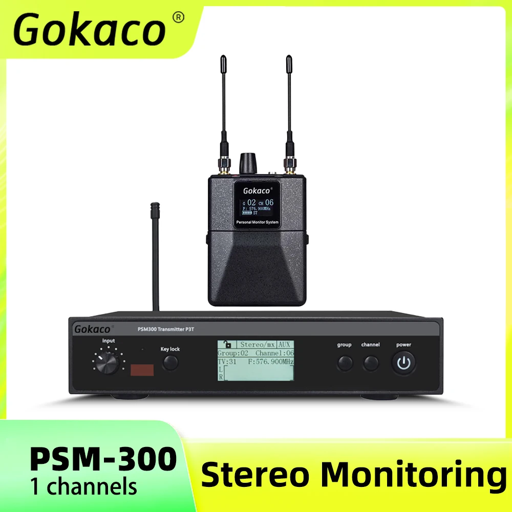 GOKACO In-Ear Monitoring System PSM300 Stage Personal Wireless In Ear Monitor For Bands 500MHz 100mW 24-Bit  Processor Audio