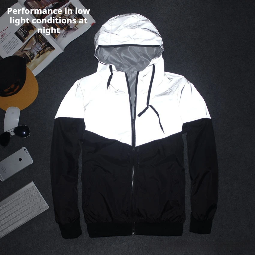 Spring Autumn Couple Lightweight Windbreaker Korean Trendy Loose Fit Reflective Waterproof Windproof Jacket For Men