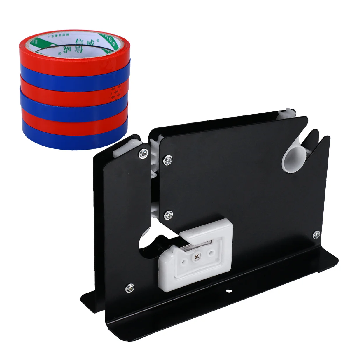 

Metal Bag Neck Sealer Tape Dispenser 12mm 6 Rolls Heavy Duty Steel Tape Cutter for Shop Supermarket Steel Bag Taper with Trimmer