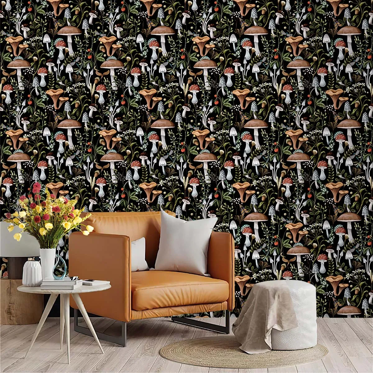 3m/Roll Vintage Floral Peel And Stick Wallpaper Plant Mushroom Vinyl Self Adhesive Paper For Bedroom Bathroom Wall Decorations