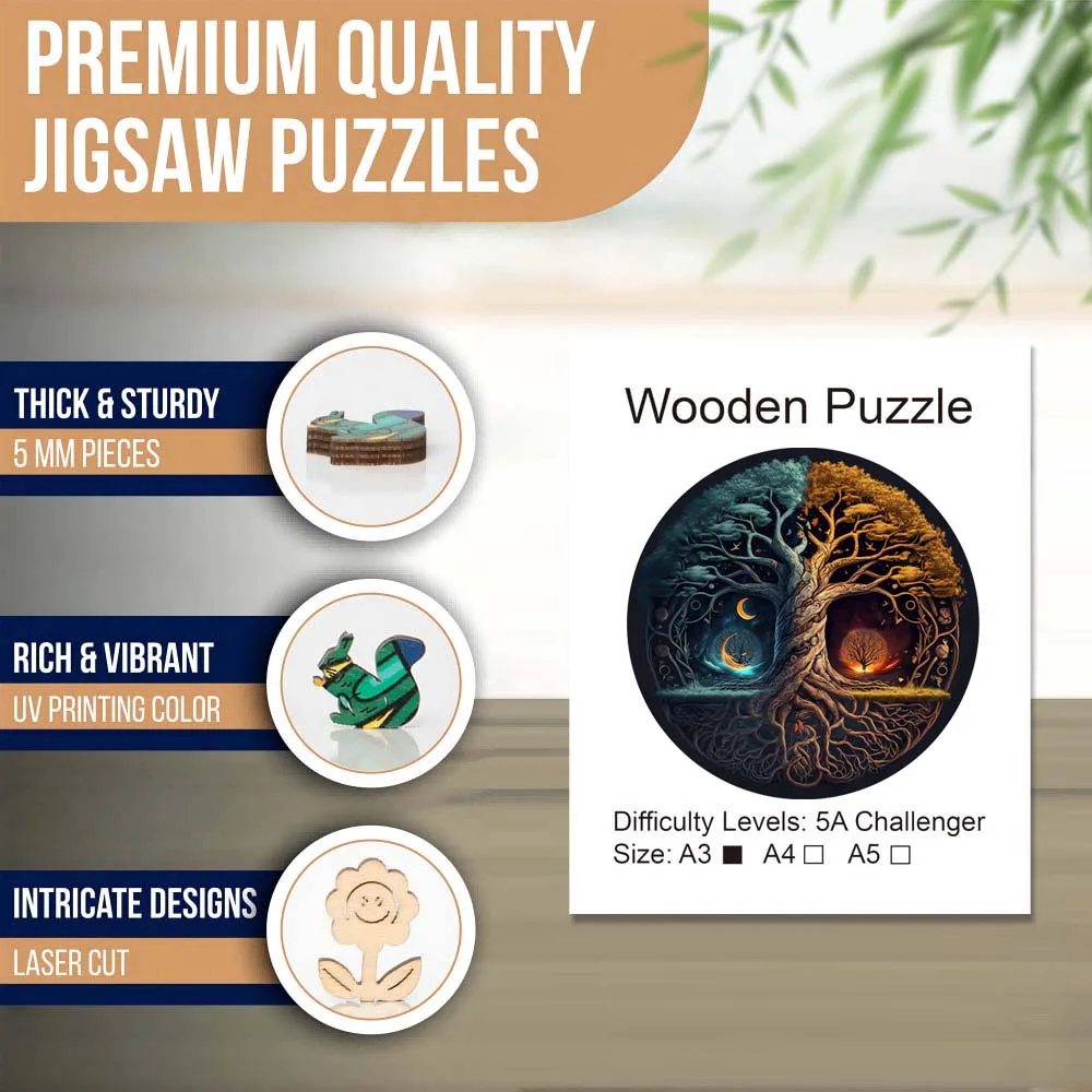 Yin-Yang Tree Wooden Puzzles For Adults,Wooden Animals Shaped Puzzles,Unique Shaped Jigsaw Puzzles,Magic Wooden Jigsaw Puzzles