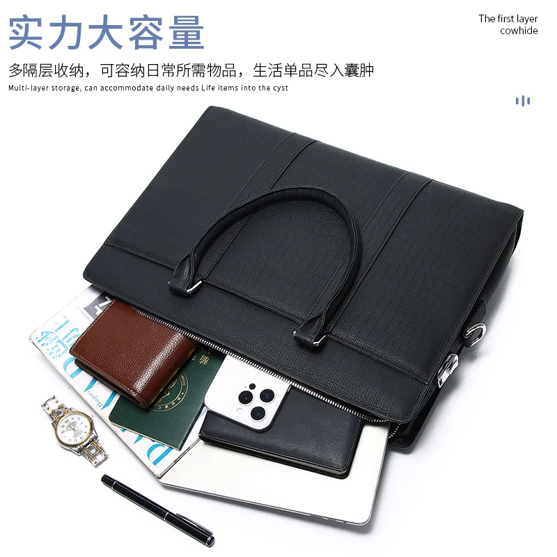 حقيبة يد رجال الأعمال حقيقية رسول حقيبة رجالية فاخرة حقيبة بسيطة المحمولة المحامي الرجال اجتماع جلد البقر حقيبة رسمية #4