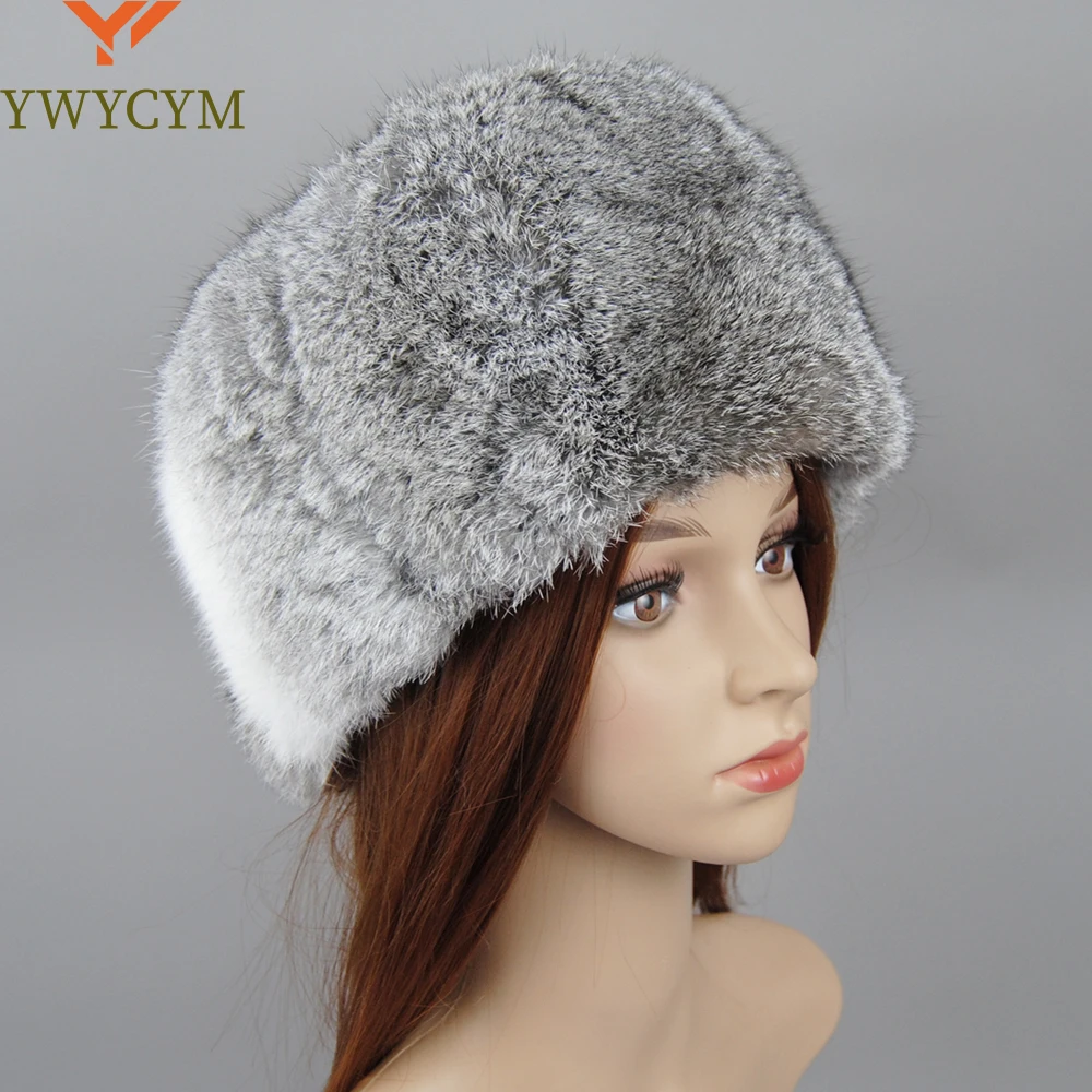 

Women Winter Thicken Hats Warm Real Rabbit Fur Hat Russian Outdoor Ski Cap Fashion Soft Comfortable Casual Pure Beanies Gift Hot