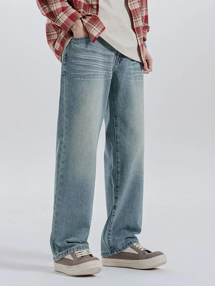 

Men Denim Pants Jeans Straight Trousers Long Pant High Waist Loose Splice Simple Pockets Casual Regular Autumn Winter