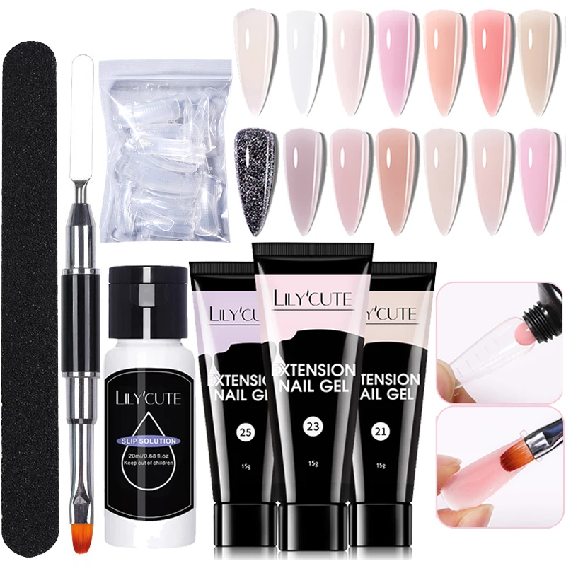 

LILYCUTE 7 шт./компл. 15 мл набор гелей для наращивания ногтей Vernis полуперманентный гель акриловый белый телесный гель-лак для ногтей УФ-строительный гель