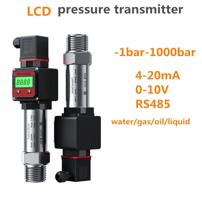 

LCD Pressure Sensor 30bar 50bar 60bar 0-10V 4-20mA RS485 Water Oil Gas air Digital Pressure Transducer 200bar 600bar