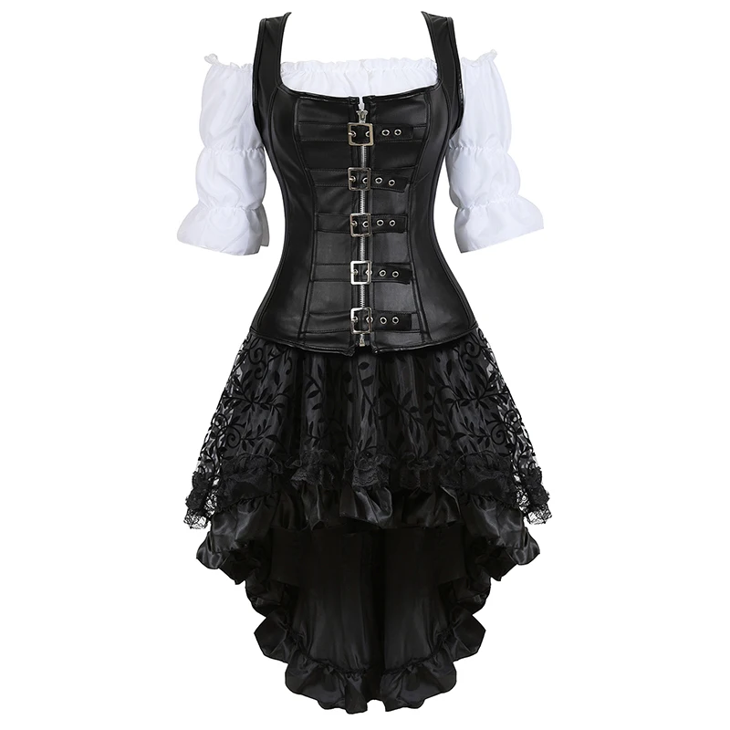 

Женские корсеты, топ, сексуальный готический корсет, бюстье, корсет на молнии в стиле стимпанк с юбками, костюмы для косплея, комплект из 3 предметов