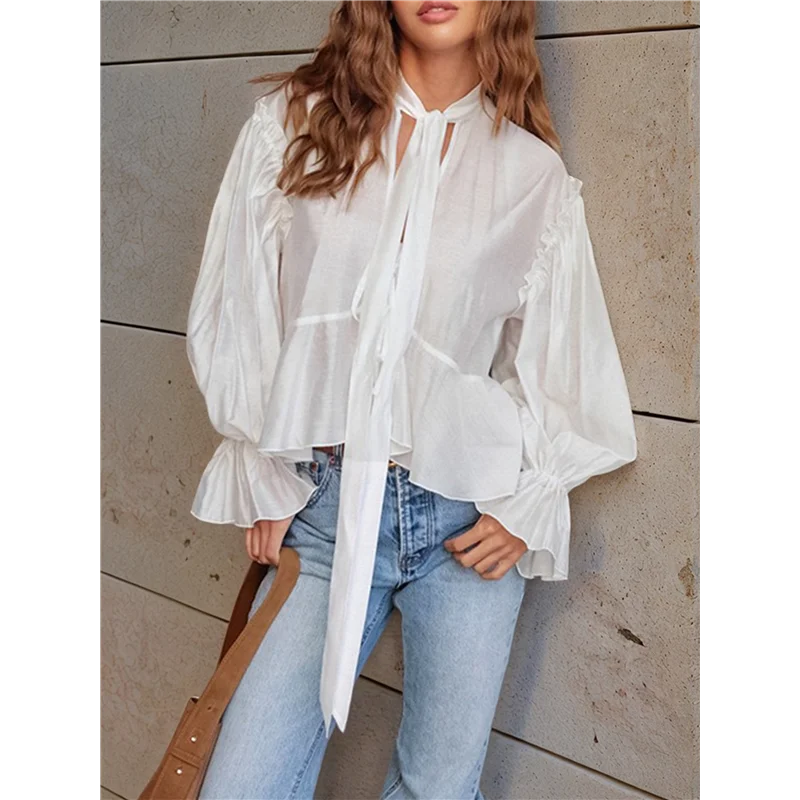 ASDS-Tie Front Tops Dames Peplum Top Lengte Mouw Uitgaan Tops Zomervakantie Blouse