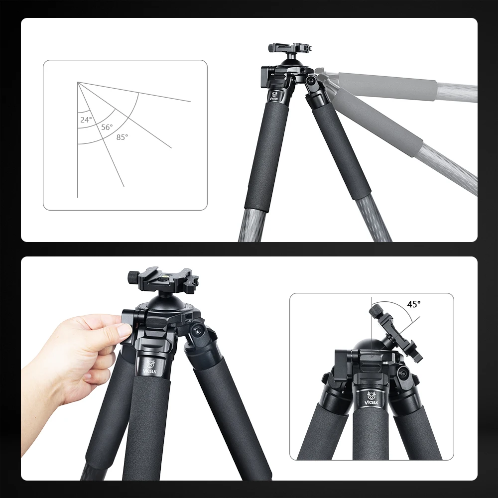 VICELK MK363 CarbonFiber Tripod 36mm Max Tube with 360° Rotating BallHead Adpter for Photography, Hunting and Outdoor, Load 30kg