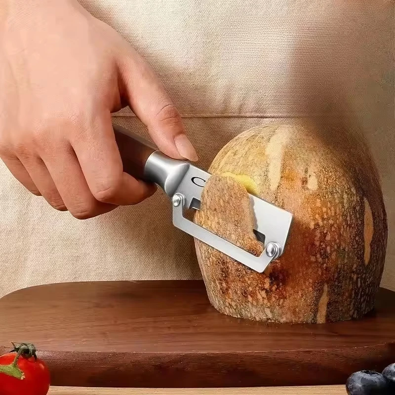Descascador multifuncional de aço inoxidável com cabo de madeira maciça, utensílio de cozinha para descascar frutas e legumes._voghion.com