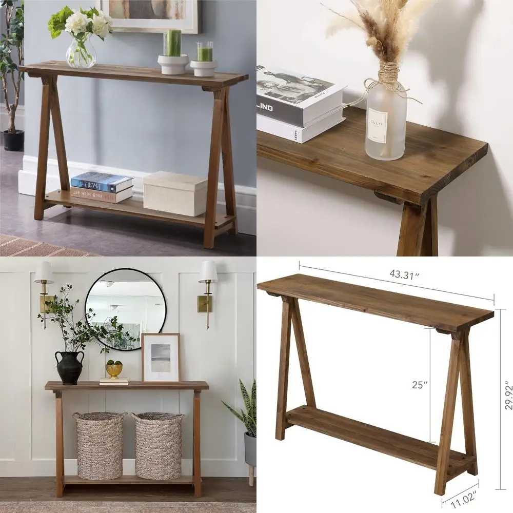 Rustic Farmhouse Pinewood Console Table for Hallway and Living Room, Solid Firwood Sofa Table with Rustic Charm