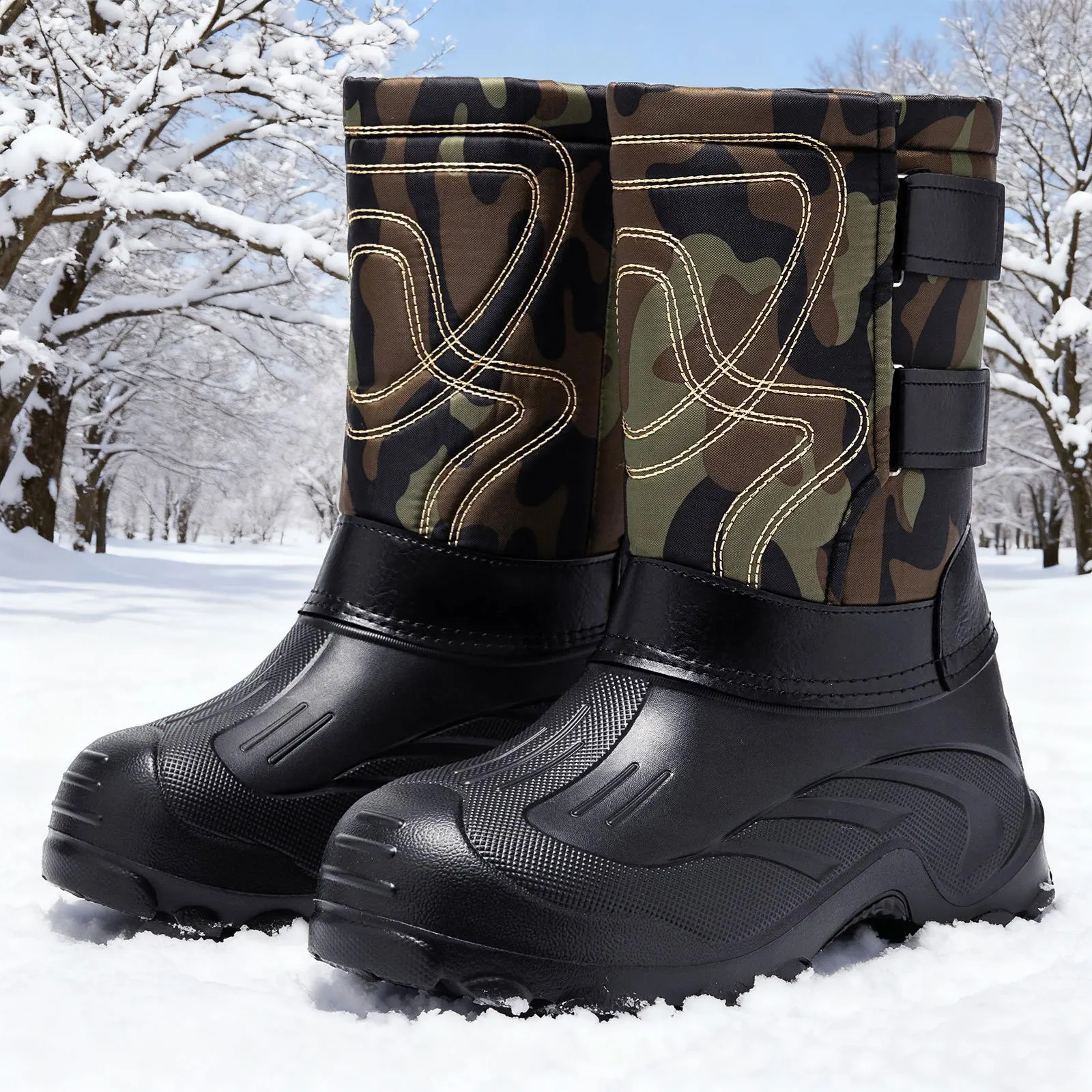 

2025 New Men's EVA Smooth Snow Boots Thick Velvet Warm Outdoor Boots Waterproof Outdoor Fishing Wear in Snowy Days