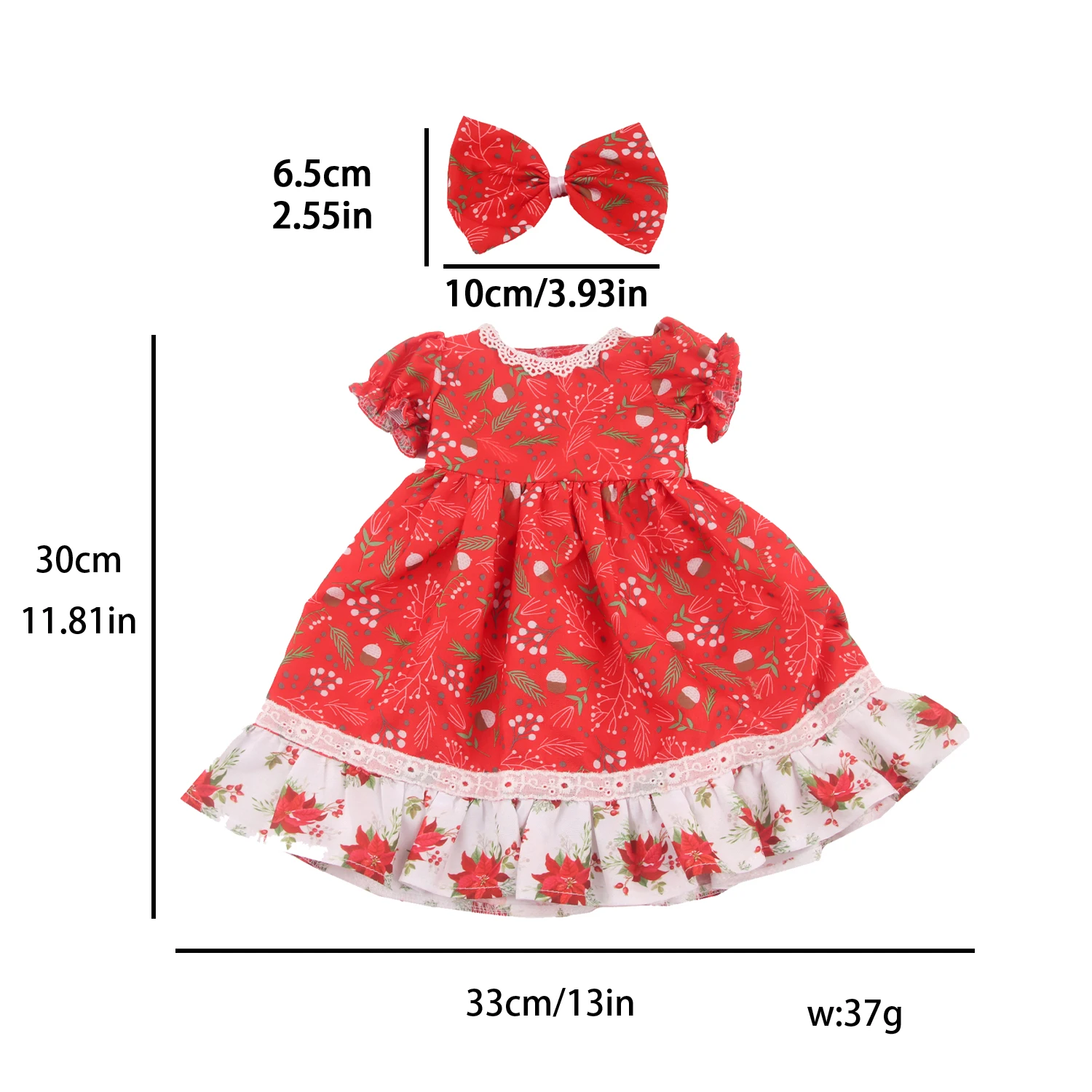 55cm Reborn Baby Doll Dress Christmas Doll Clothes Skirt For 22 Inch Reborn Girl Dolls Snowflakes, Leaves Dress For Newborn Doll