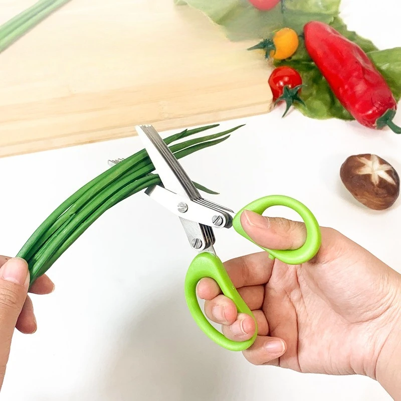 1Pc Multi-functional Stainless Steel 3/5 Layer Kitchen Scissors Pepper Shredded Chopped Scallion Cut Spices Onion Cooking Tool