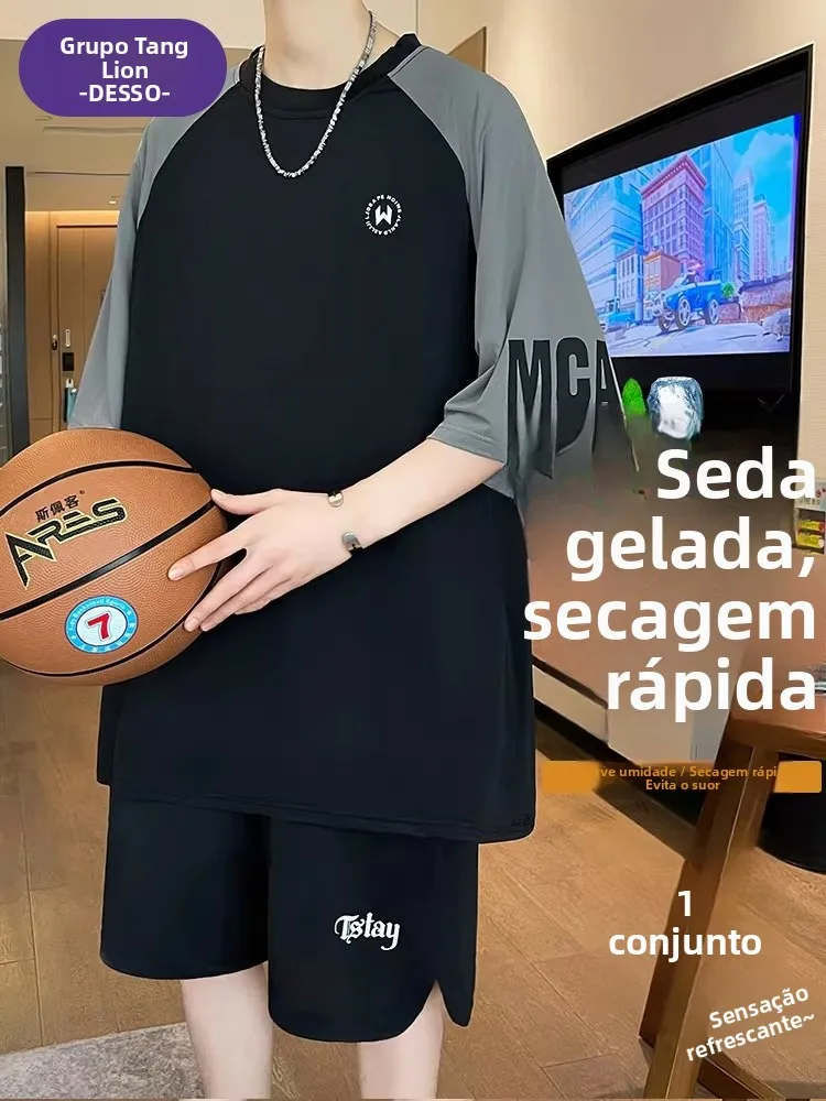 desso-men's-short-sleeve-t-shirt-basketball-uniform-quick-dry-sportswear-running-casual-set-polyester-fiber-nylon-lycra