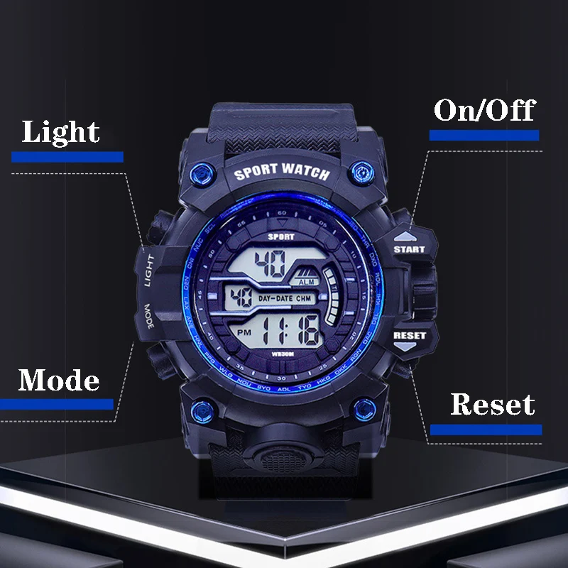 YIKAZE Men's Sports Watch Fashion Luminous Chronograph Military Digital Outdoor Clock Waterproof Casual Display Wristwatch