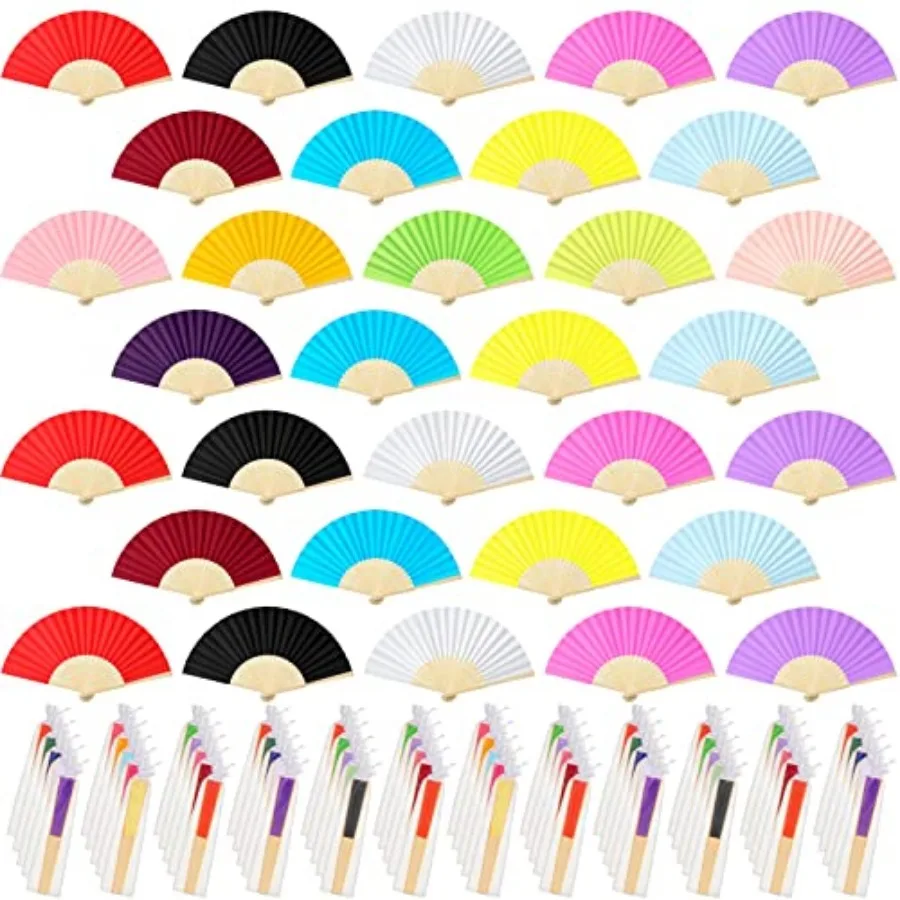

80 Pieces Paper Hand Fan and Organza Hand Fan Bags Bamboo Folded Hand Fan Paper Handheld Fans for Wedding Party and Home Decora