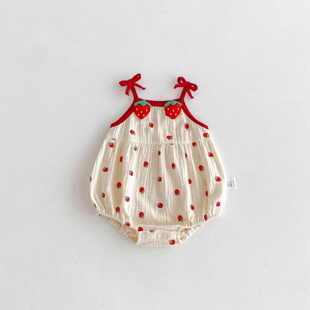 

Newborn Princess Sleeveless Strawberry Cotton Bodysuit One-Pieces Outfits Clothes INS Summer Baby Girl Romper 0-2Years Cute