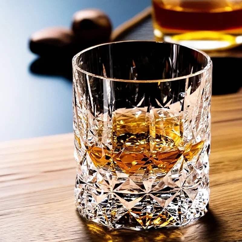 Edo Kiriko Life Sword Retro Exquisitely Carved K9 Crystal Cut Glass, Handcrafted Spirits Glass, High-End Whisky Lock Glass Gift