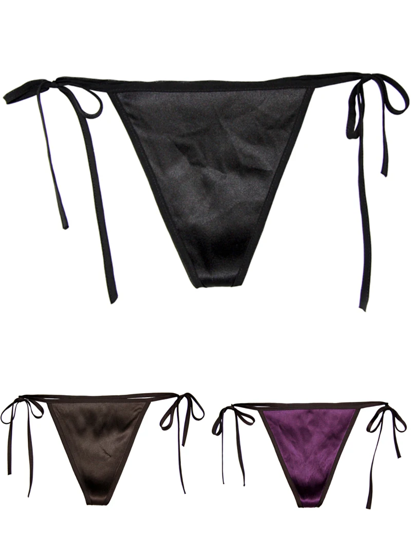 3 Pair Women G Strings 93% Mulberry silk and 7% Spandex Sexy Women's Low Rise Side Tie Thong One Size