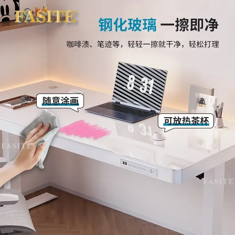 For Glass Electric Lifting Table Solid Wood Smart Computer Desk Height Adjustable E-sports Gaming Table Home Office Study